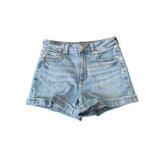 American Eagle Mom Short Jean Shorts Cuffed Light Wash Stretch High Rise 0